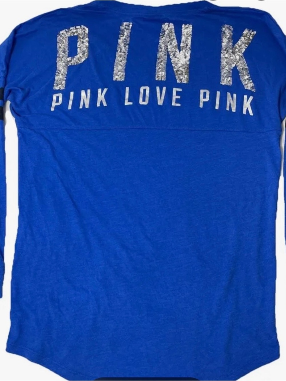 PINK Victoria's Secret Royal Blue Long Sleeve Sequin Logo Tee